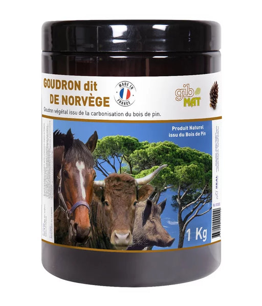 Goudron dit de Norvège, 1 kg, with images of animals and trees.