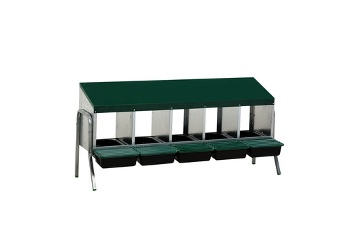 Laying nest with 5 compartments, plastic floor, and legs.