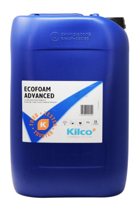 Blue 25-liter container of Kilco Ecofoam Advanced cleaning detergent.