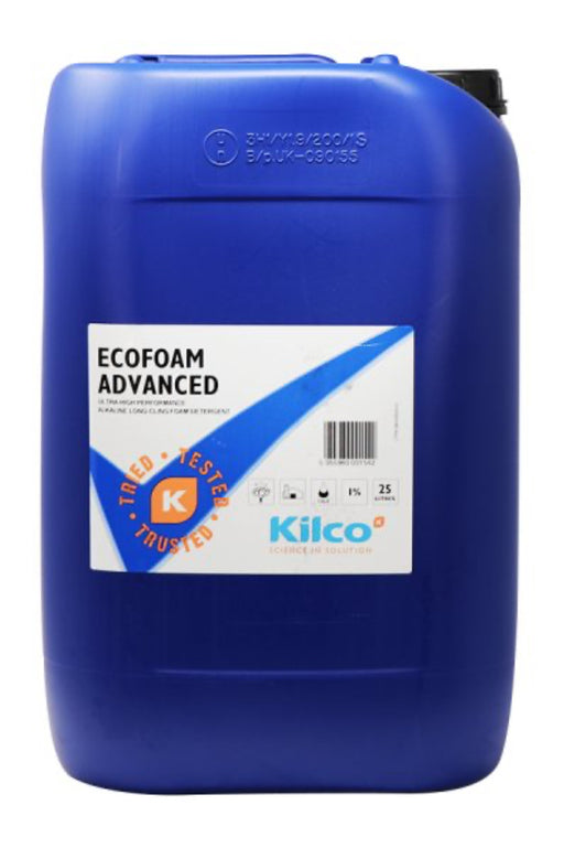 Blue 25-liter container of Kilco Ecofoam Advanced cleaning detergent.