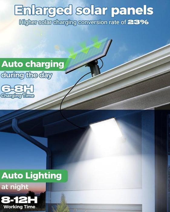 Solar light with enlarged panels for auto charging during the day and auto lighting at night.
