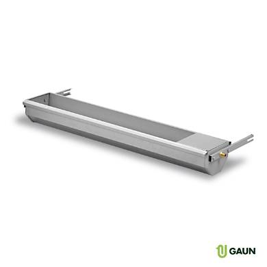 Sheep channel drinking trough made of galvanized sheet metal.