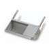 Galvanized metal sheep drinking trough with angled supports.