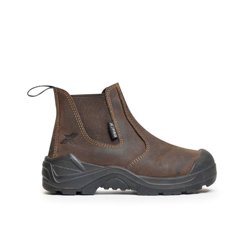Brown Xpert Pro Drover Junior non-safety dealer boot with elastic gussets and pull tab.