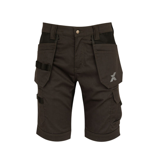 Xpert Pro Stretch+ grey and black work shorts with holster pockets.