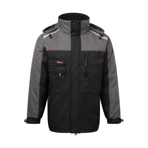 Tuffstuff Cleveland Jacket in black and grey with reflective trim.