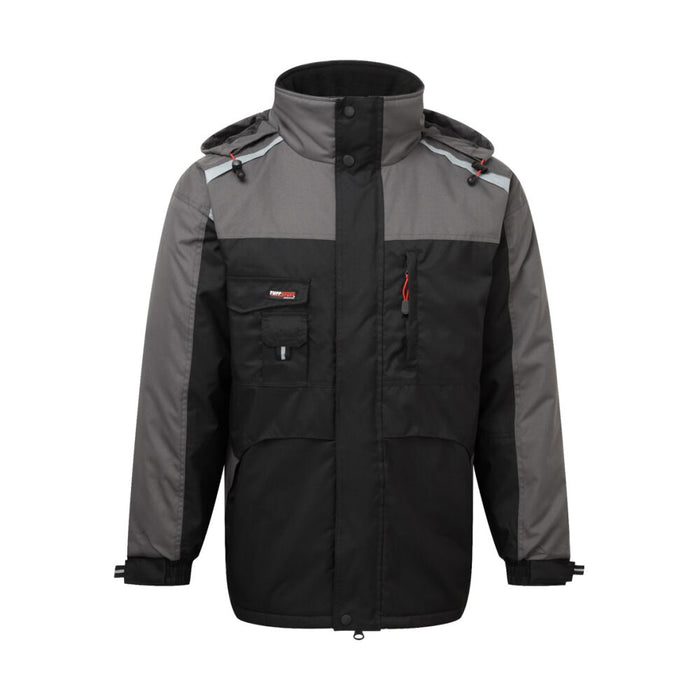 Tuffstuff Cleveland Jacket in black and grey with reflective trim.