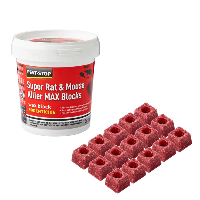 Super Rat & Mouse Killer MAX Wax Blocks - brodifacoum (15 x 10g)