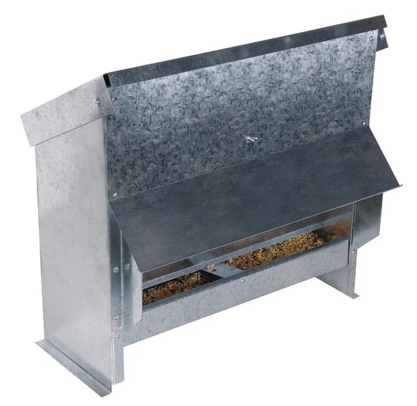 Poultry feeder with rain cover | galvanized steel ( 25 L) - Ballyholland Poultry
