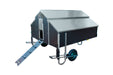 Mobile chicken house with wheels and ramp.